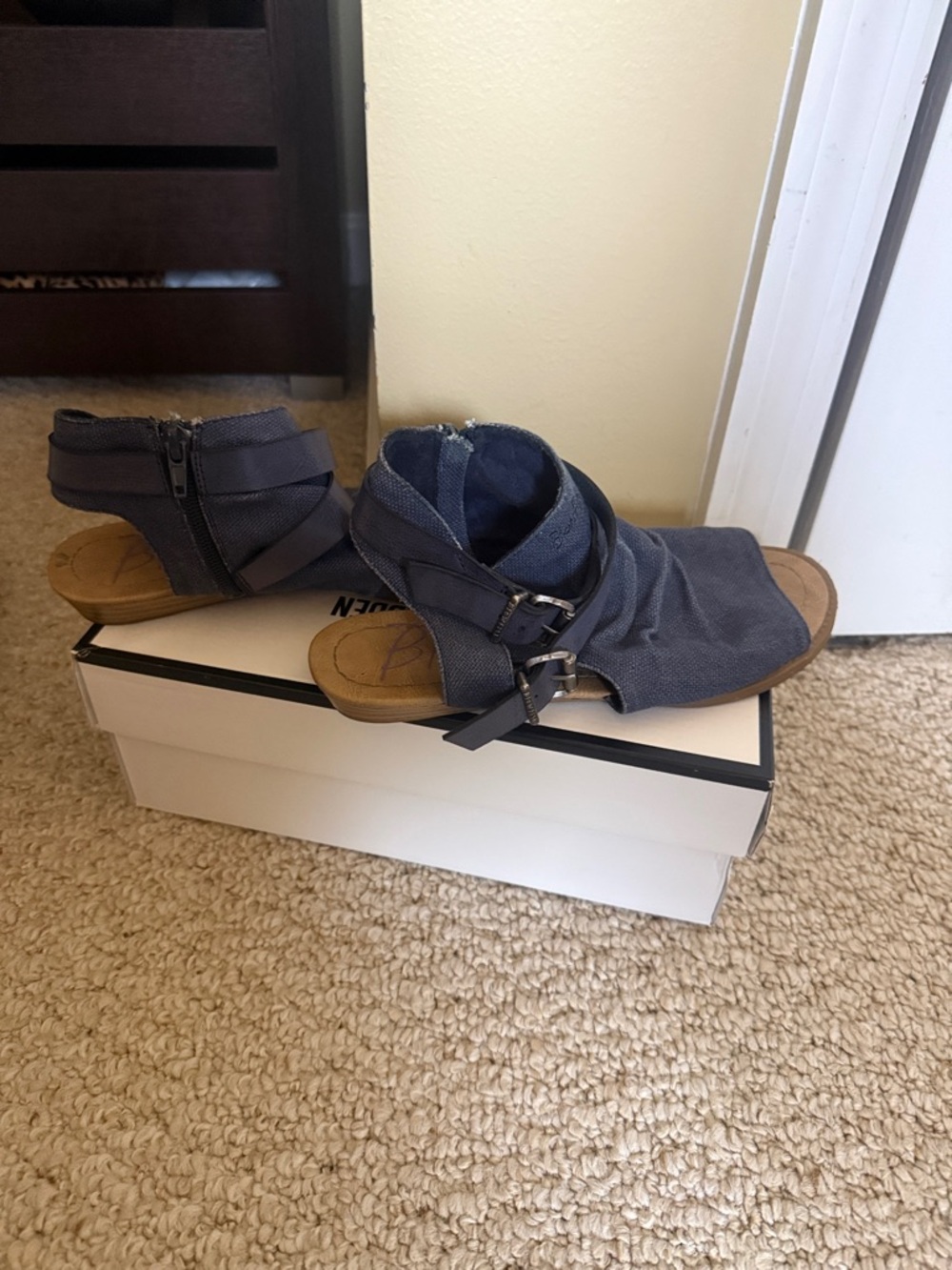 Blowfish Navy blue jean Ankle Wrap Open-Toe Sandals